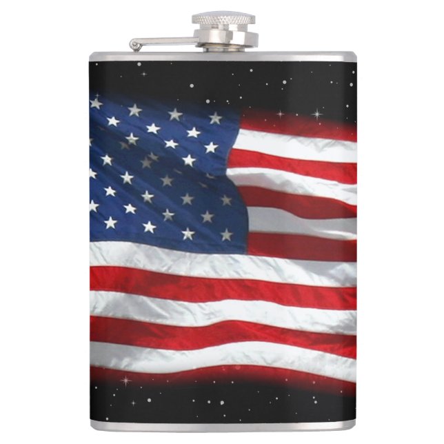 Stars and Stripes USA Patriotic American Flag Hip Flask (Front)