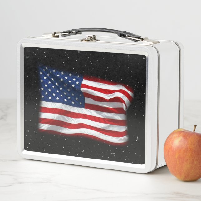 Stars and Stripes USA Patriotic American Flag Metal Lunch Box (In Situ)