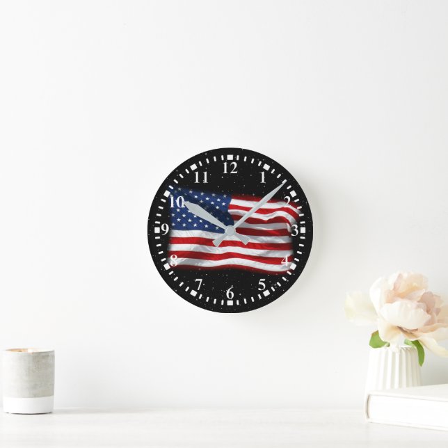 Stars and Stripes USA Patriotic American Flag Round Clock (Home)