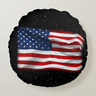 Stars and Stripes USA Patriotic American Flag Round Cushion