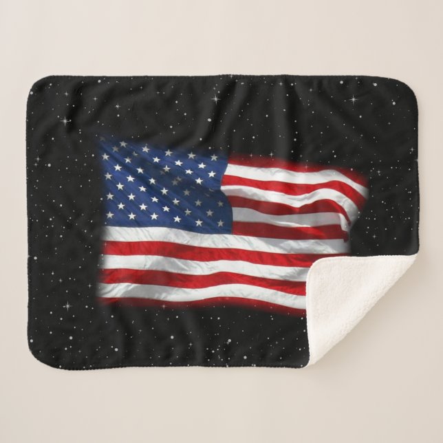 Stars and Stripes USA Patriotic American Flag Sherpa Blanket (Front (Horizontal))