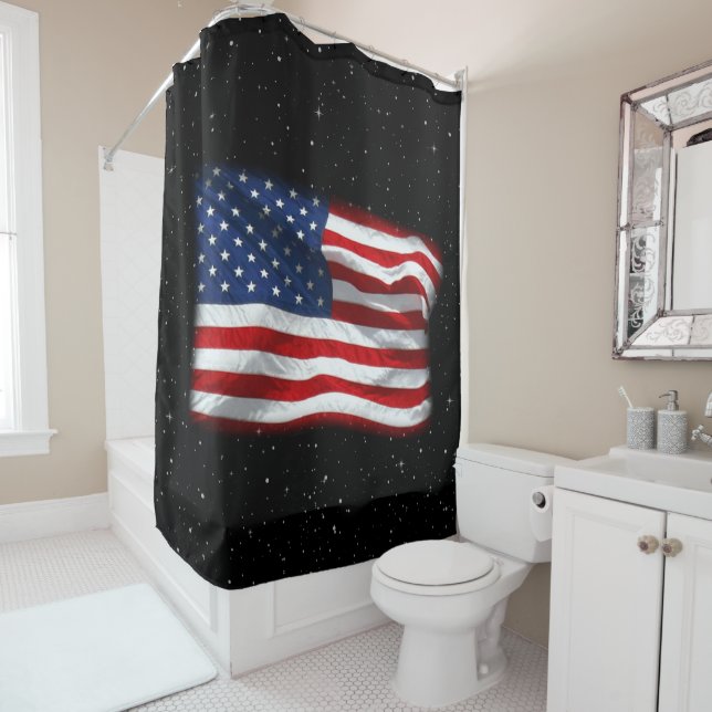 Stars and Stripes USA Patriotic American Flag Shower Curtain (In Situ)