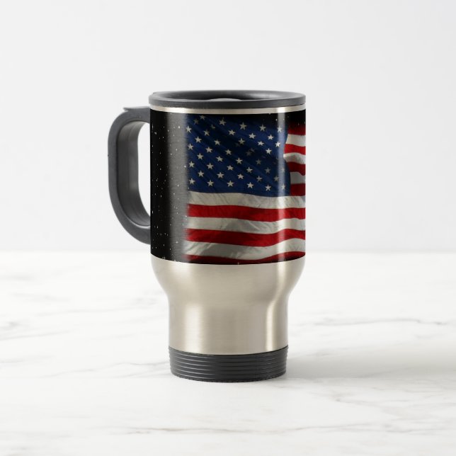 Stars and Stripes USA Patriotic American Flag Travel Mug (Front Left)