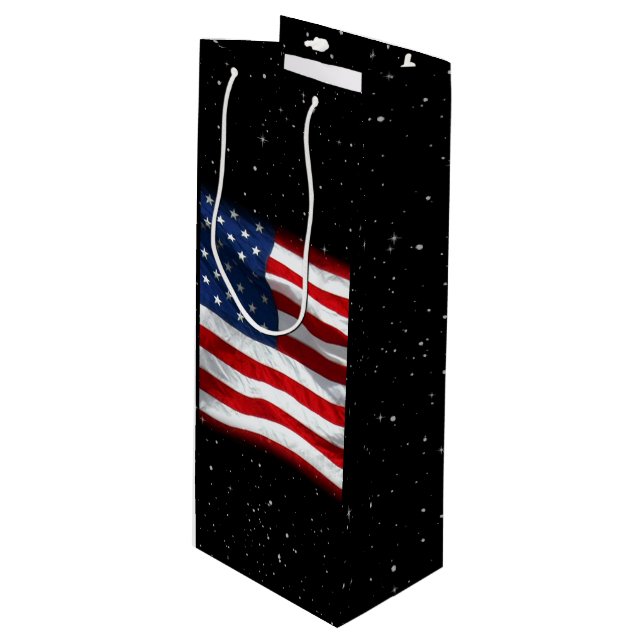 Stars and Stripes USA Patriotic American Flag Wine Gift Bag (Front Angled)