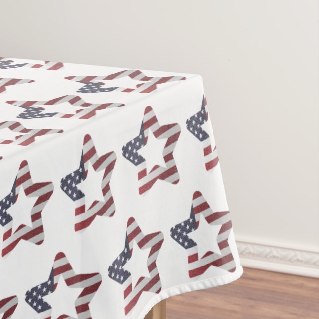 Stars and Stripes USA Star Pattern Patriotic White Tablecloth (In Situ)