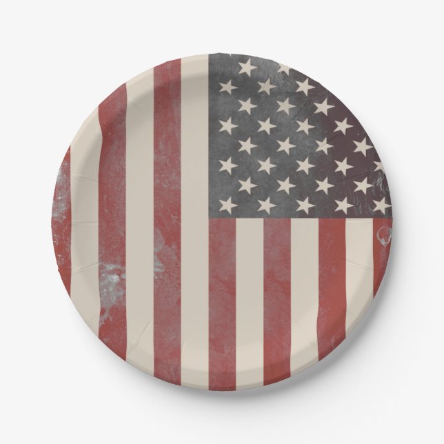 Stars and Stripes Vintage Americana Paper Plates (Front)