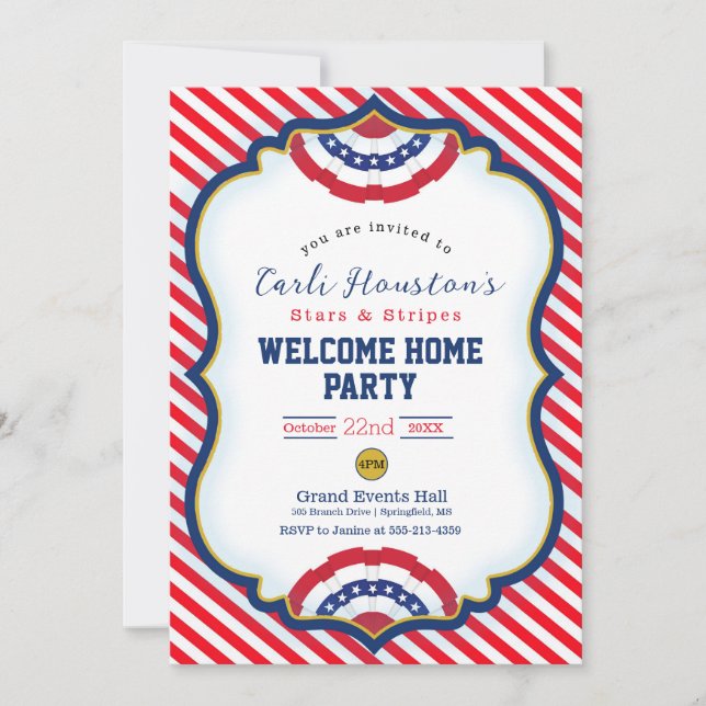 Stars and Stripes Welcome Home Party Invitation (Front)