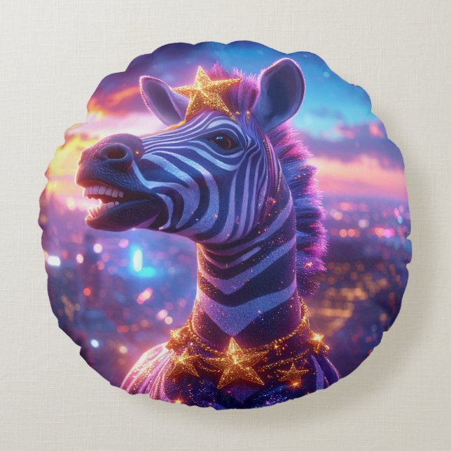 Stars And Stripes with Zebra Zanzibar Round Pillow (Front)