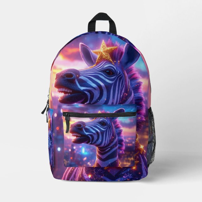 Stars And Stripes with Zebra Zanzibar Round Pillow Printed Backpack (Front)