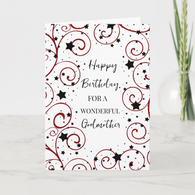 Stars and Swirls Godmother Birthday Card (Front)