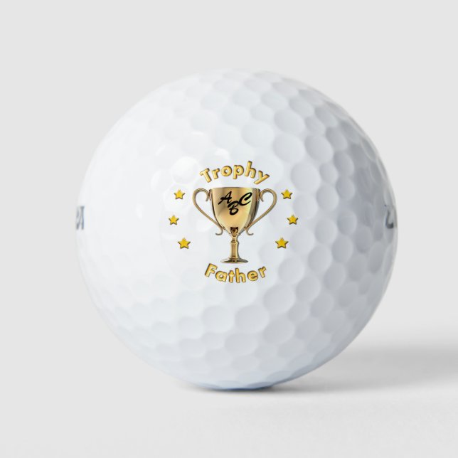 Stars and Trophy Cup for a Trophy 'Father'. Golf Balls (Front)