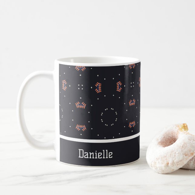 Stars And Unique Spaceship Pattern Coffee Mug (With Donut)