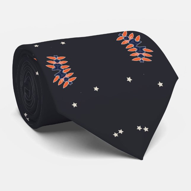 Stars And Unique Spaceship Pattern Neck Tie (Rolled)