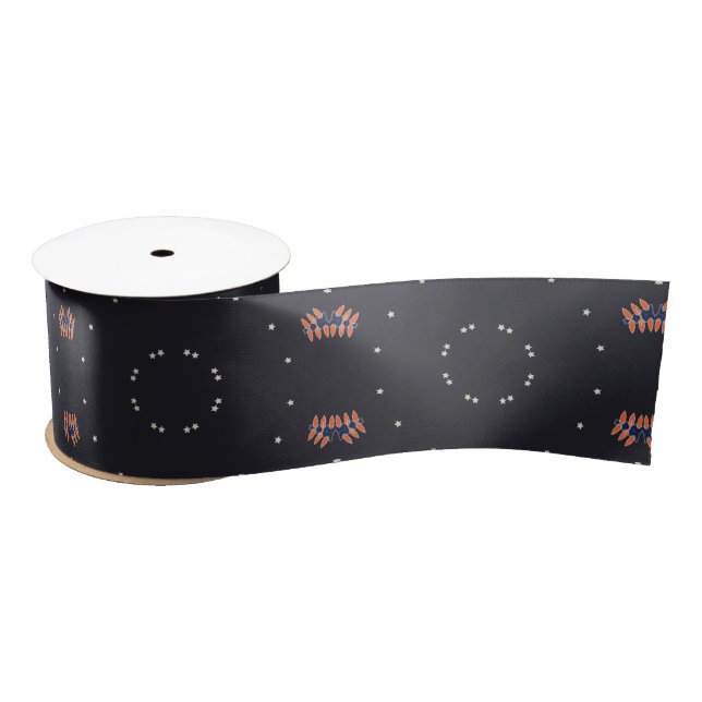Stars And Unique Spaceship Pattern Satin Ribbon (Spool)