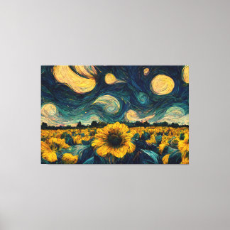 Stars at Night - Walk Through The Sunflower Field Canvas Print