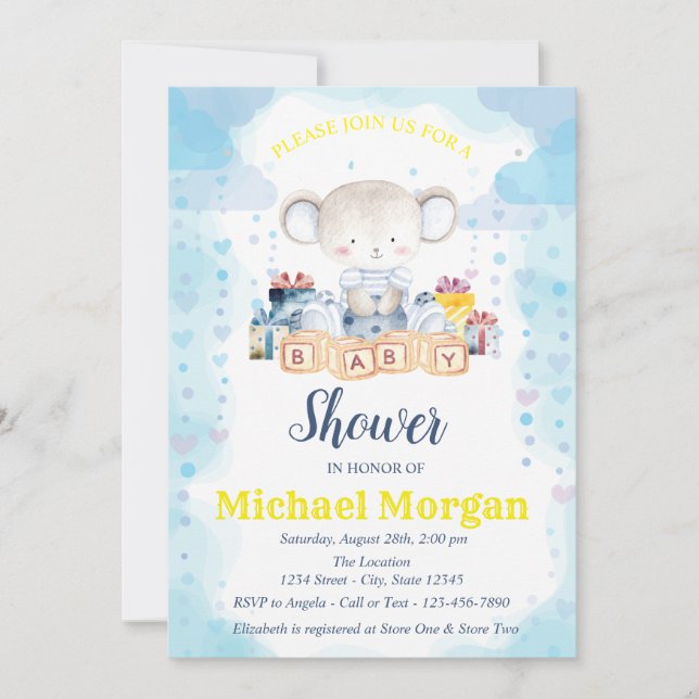 Stars, Baby Bear Presents Baby Shower Invitation (Front)