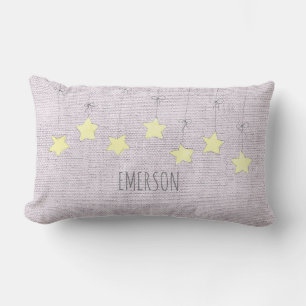 Stars Baby Name Birthdate Pink Linen Nursery Decor Lumbar Cushion