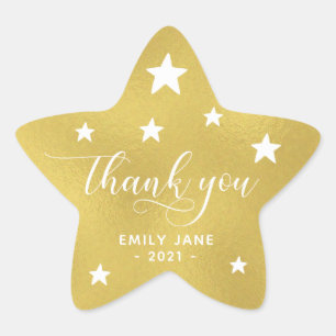 Stars Baby Shower Party Stickers Gold Faux Foil