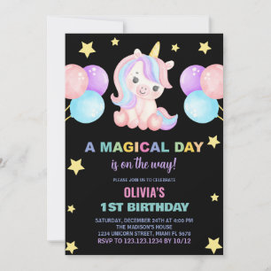 Stars Ballons Unicorn Birthday Invitations