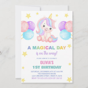 Stars Ballons Unicorn Birthday Invitations