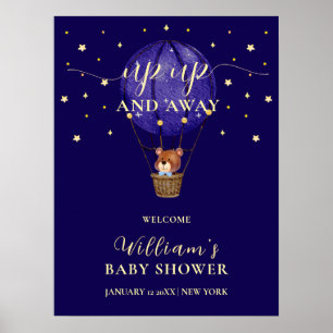 Stars Bear Hot Air Balloon Baby Shower Welcome Poster