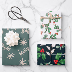 Stars, Berries Wrapping Paper Flat Sheet Set of 3