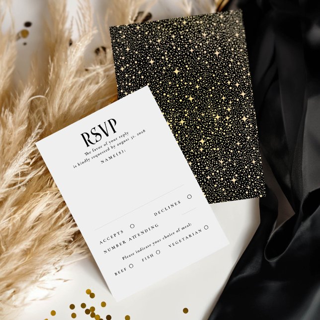 Stars Black and Gold Wedding RSVP (Celestial Starry Black RSVP Cards)