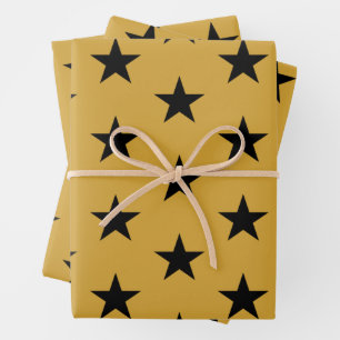 Stars Black and Golden Wrapping Paper Sheets
