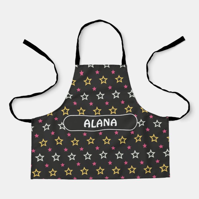 Stars Black Pink Minimal Pattern Apron (Front)