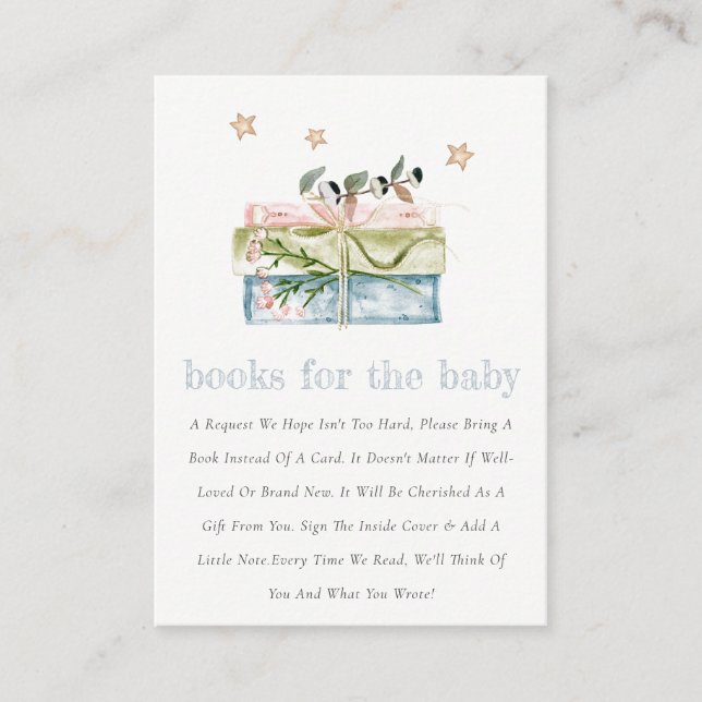 Stars Blue Blush Green Books for the Baby Shower Enclosure Card (Front)