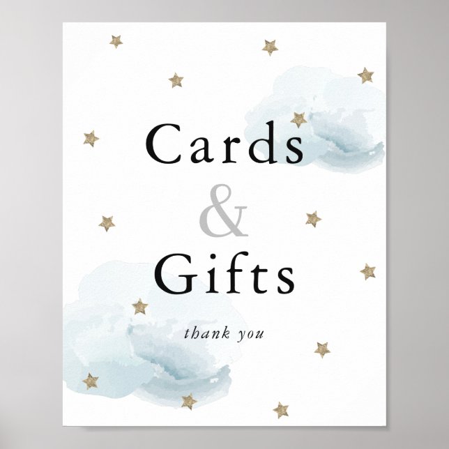 Stars Blue Clouds Baby Shower Cards & Gifts Sign (Front)