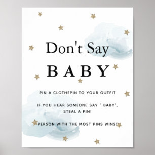 Stars & Blue Clouds Baby Shower Don't Say Baby Poster