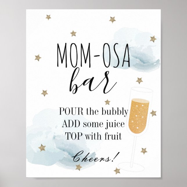 Stars & Blue Clouds Baby Shower Mum-osa Bar Poster (Front)