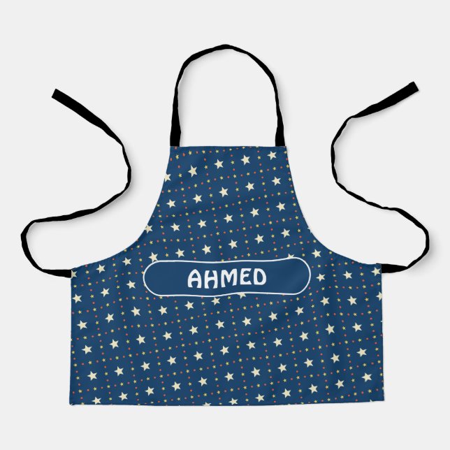 Stars Blue Peach Minimal Pattern Apron (Front)