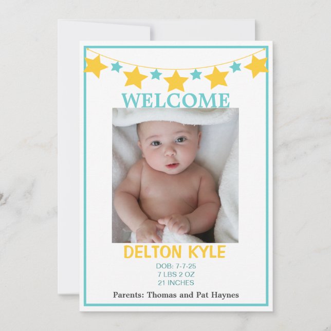 Stars Boys  Photo Baby Announcement (Front)