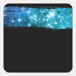 Stars Brush Stroke Blank Template, DIY, Black Square Sticker