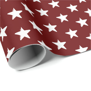 Stars burgundy maroon wine white pattern gift wrapping paper