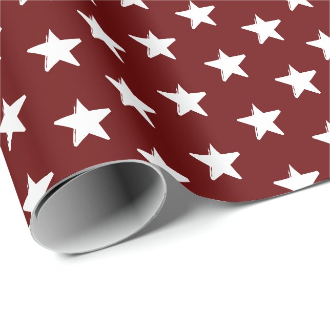 Stars burgundy maroon wine white pattern gift wrapping paper (Roll Corner)