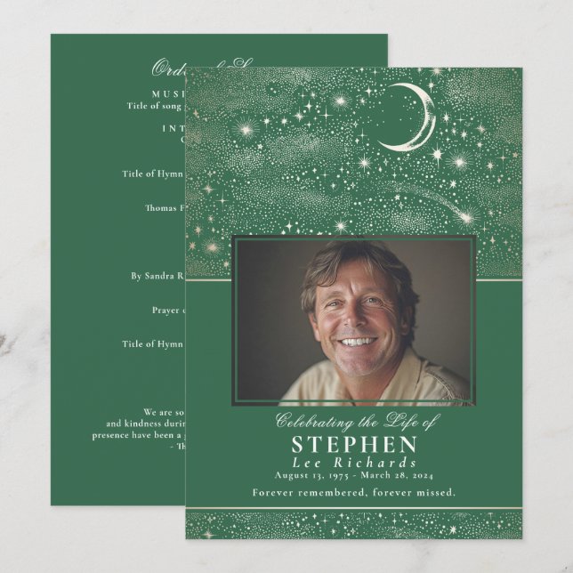 Stars Celebration of Life Photo Memorial Funeral  Programme (Front/Back)