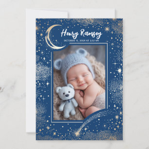 Stars Celestial Cute Blue Newborn Photos Birth Announcement