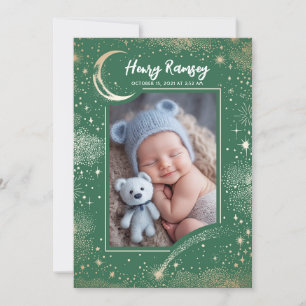 Stars Celestial Cute Green Newborn Photos Birth Announcement