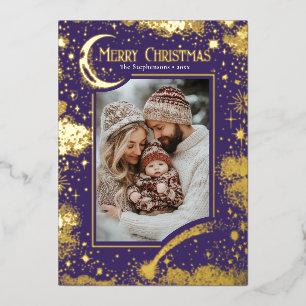 Stars Celestial Magical Merry Christmas Photo Foil Holiday Card