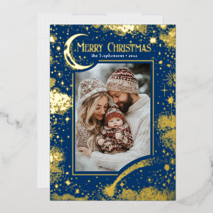 Stars Celestial Magical Merry Christmas Photo Foil Holiday Card