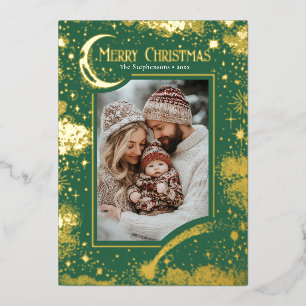 Stars Celestial Magical Merry Christmas Photo Foil Holiday Card