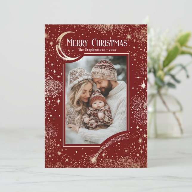 Stars Celestial Magical Merry Christmas Photo Holiday Card (Standing Front)
