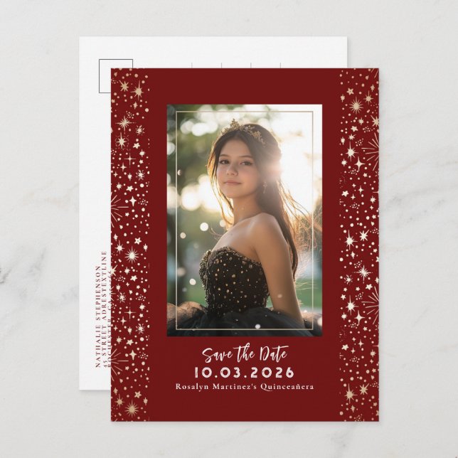 Stars Celestial QUINCEANERA Save The Date Photo Announcement Postcard (Front/Back)