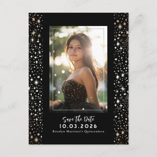 Stars Celestial QUINCEANERA Save The Date Photo Announcement Postcard (Front)