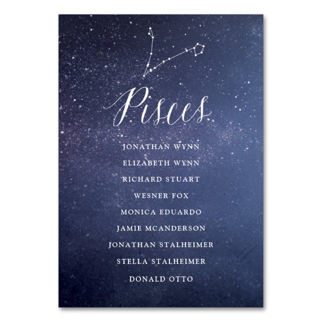 Stars Celestial Wedding Seating Chart Card Pisces (Front)