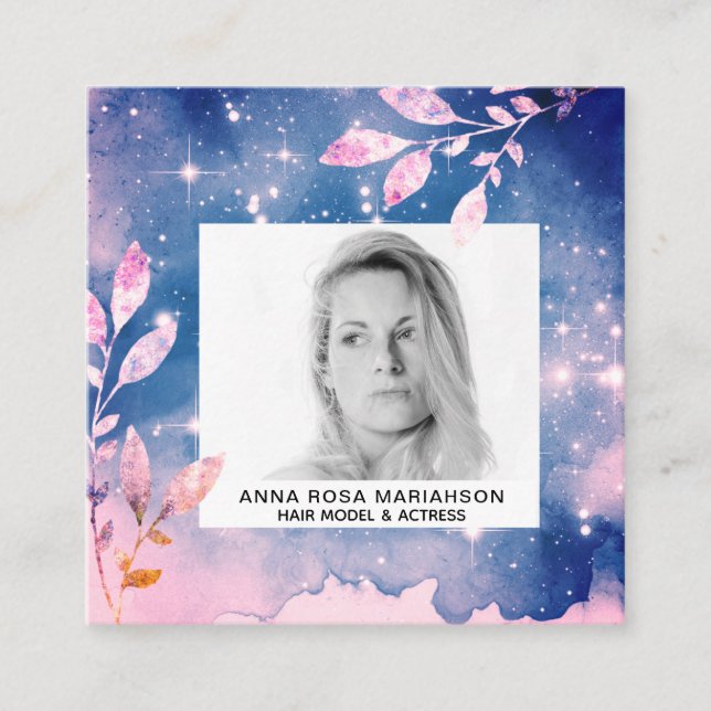 *~* Stars Chic Pink Blue Hair Model Actress PHOTO Square Business Card (Front)