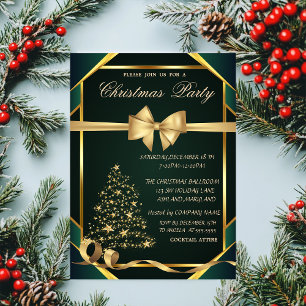 Stars Christmas Tree ,Bow Green Christmas Party Invitation